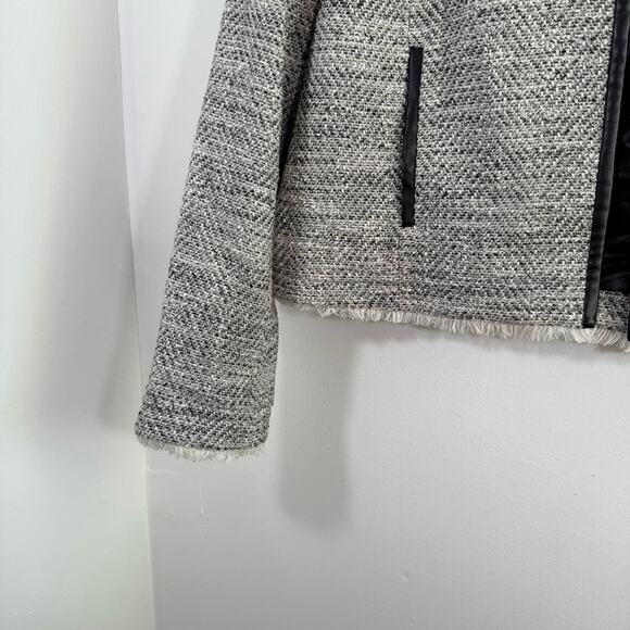 Comptoir Des Cotonniers Reine Black White Tweed Faux Leather Blazer Jacket 44 XL - Picture 4 of 13